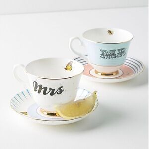 Anthropologie Yvonne Ellen Mr. and Mrs. Teacup Set NWOT